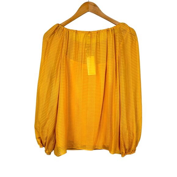 Tory Burch NWT Womens Yellow Natalie Grid Textured Georgette Top with Camisole - Picture 3 of 16